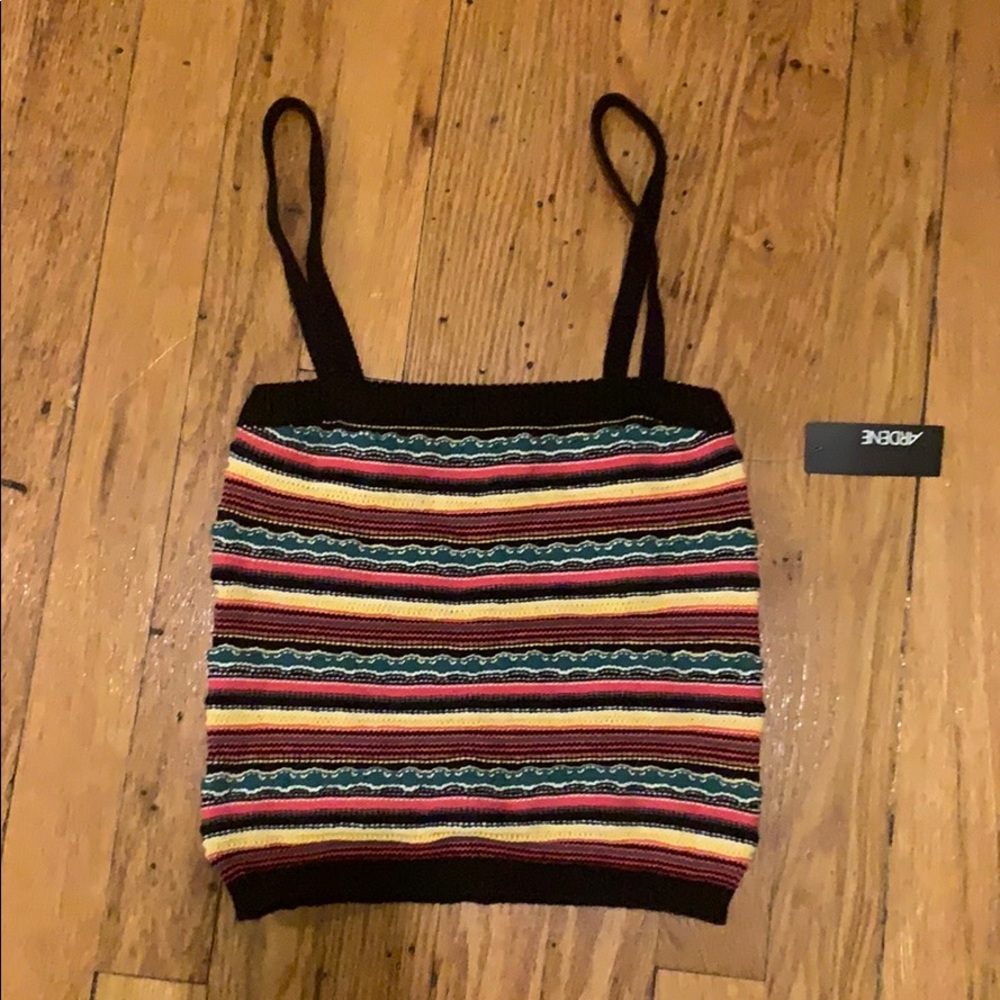 Knit Multicolored Striped Crop Tube Top w Straps